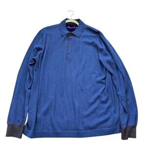 Robert Graham Sweater Men 2XL Blue 100% Wool Polo Henley Long Sleeve Classic Fit